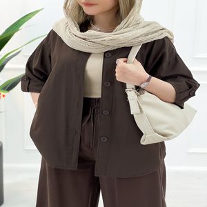 شومیز مانتو زنانه خنک لینن لنا - شکلاتی - تاتاتا