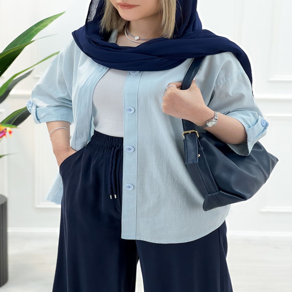 خرید اینترنتی قیمت شومیز مانتو خنک لینن لنا - آبی روشن