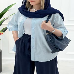 شومیز مانتو زنانه خنک لینن لنا - آبی روشن
