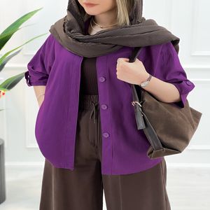 شومیز مانتو زنانه خنک لینن لنا - بنفش - تاتاتا