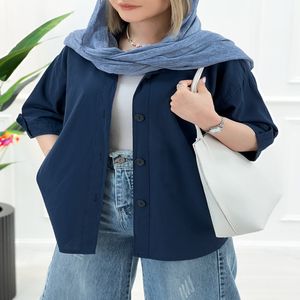 شومیز مانتو زنانه خنک لینن لنا - سرمه‌ای - تاتاتا