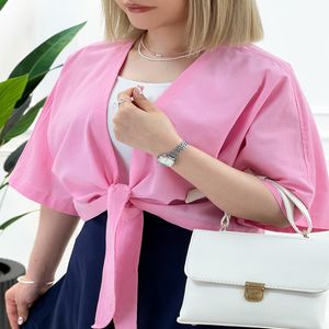 شومیز کوتاه جلو گره مهرا - صورتی - تاتاتا