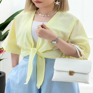 شومیز کوتاه جلو گره مهرا - لیمویی - تاتاتا