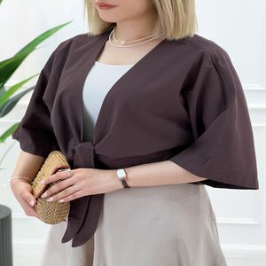 شومیز کوتاه جلو گره مهرا - شکلاتی - تاتاتا