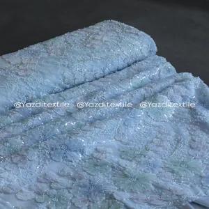 خرید اینترنتی قیمت پارچه دانتل فرانسه رباندوزی آبرنگی 1288