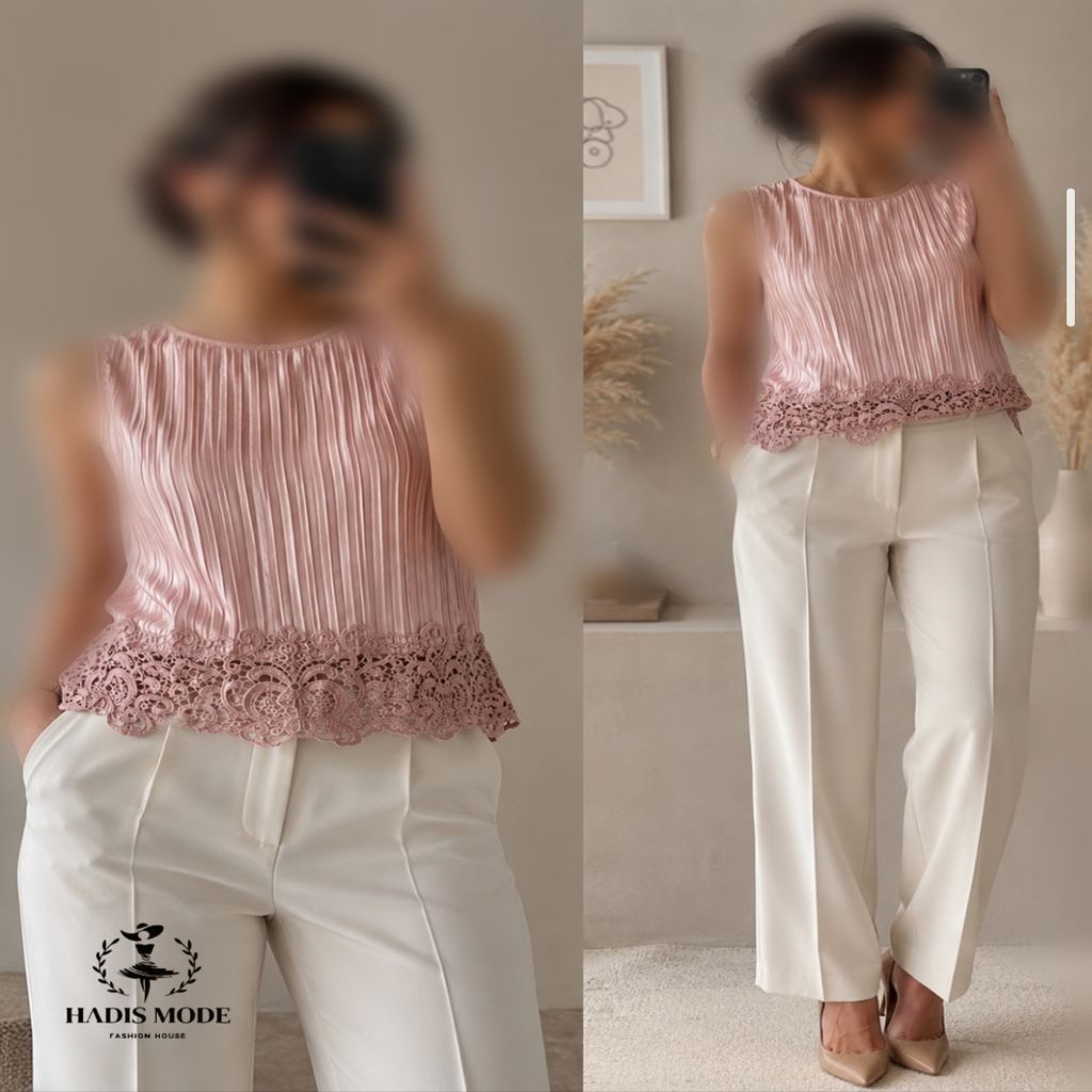 خرید اینترنتی قیمت تاپ ساتن پلیسه دخترانه زنانه وارداتی برندGiolli Fashion