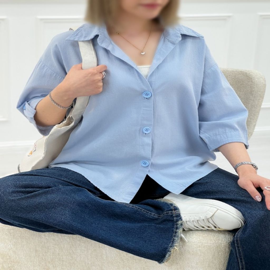 خرید اینترنتی قیمت شومیز زنانه باکسی آستین سه ربع - آبی - تاتاتا