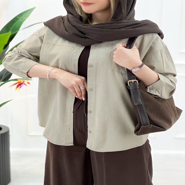 شومیز زنانه جلو دکمه آیدا - سیمانی - تاتاتا