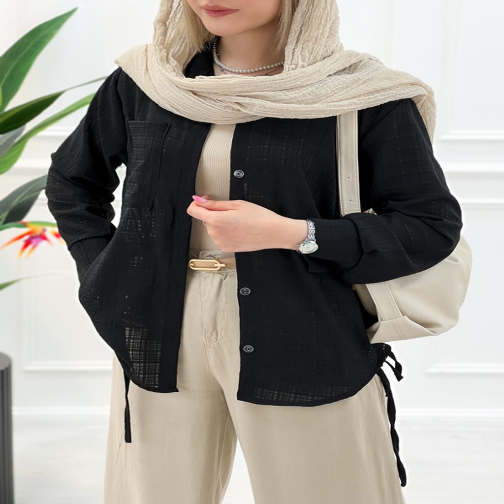 خرید اینترنتی قیمت شومیز شیشه‌ای لیدیا - مشکی - تاتاتا