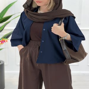 شومیز زنانه لینن الهه - سرمه‌ای