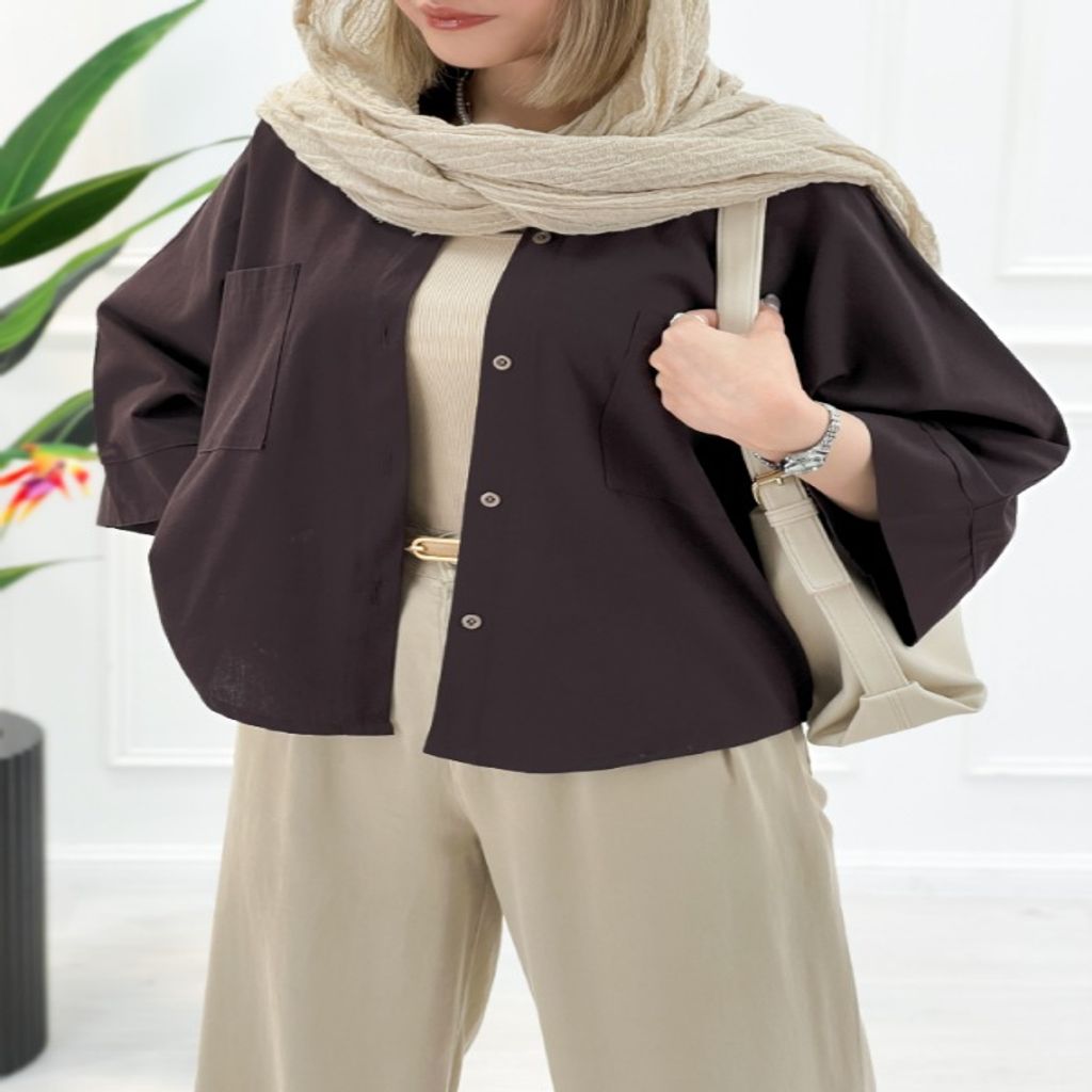 خرید اینترنتی قیمت شومیز زنانه لینن الهه - شکلاتی - تاتاتا