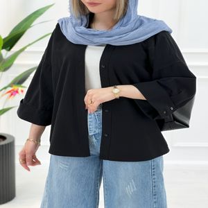 شومیز مانتویی آستین پاکتی زنانه - مشکی