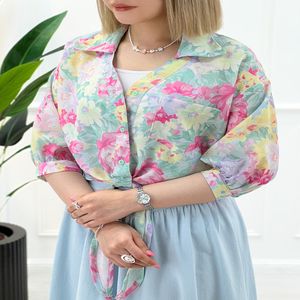 شومیز گره ای طرحدار آبرنگی زنانه - طرح3 - تاتاتا