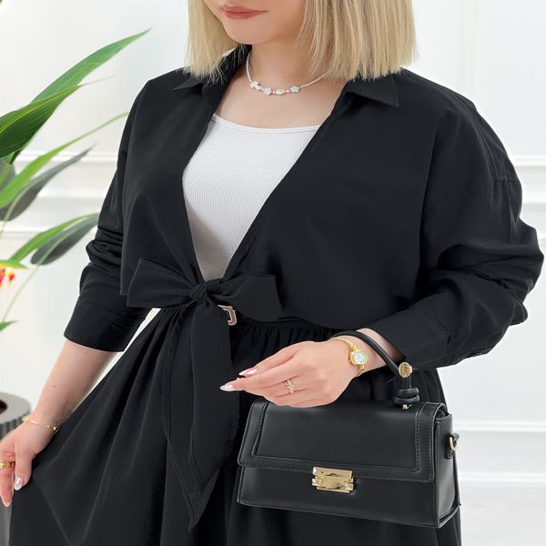شومیز کراپ جلوگره زنانه مانیا - مشکی - تاتاتا