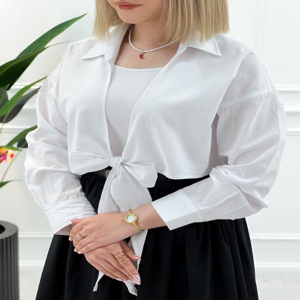 شومیز کراپ جلوگره زنانه مانیا - سفید - تاتاتا