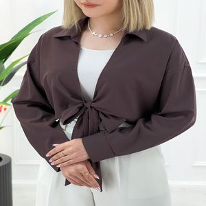 شومیز کراپ جلوگره زنانه مانیا - شکلاتی - تاتاتا