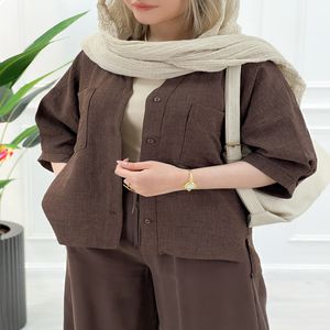 شومیز مانتویی پشت بلند زنانه روشا - شکلاتی - تاتاتا