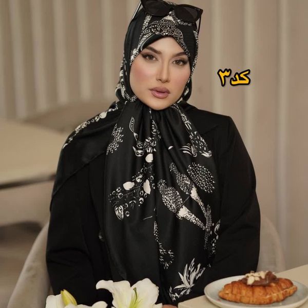 روسری ابریشم ژاکارد سفیدمشکی