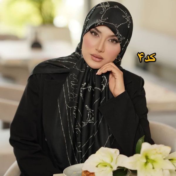 روسری ابریشم ژاکارد سفیدمشکی
