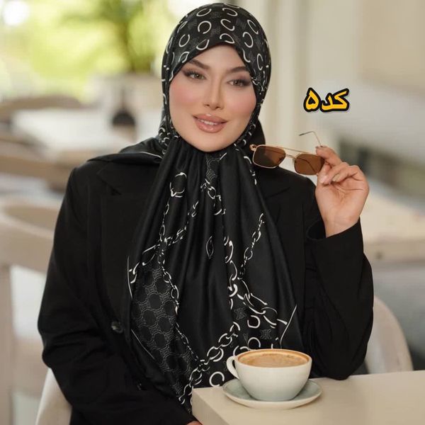 روسری ابریشم ژاکارد سفیدمشکی