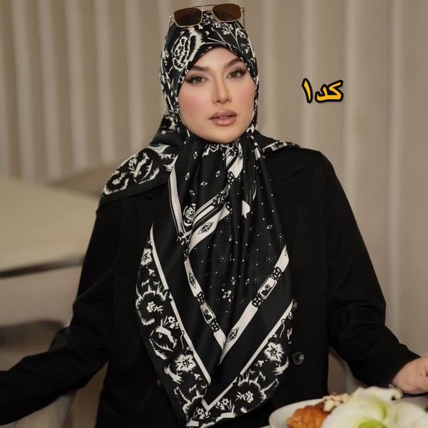 روسری ابریشم ژاکارد سفیدمشکی