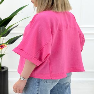 شومیز مانتویی شانتون - صورتی تیره - تاتاتا