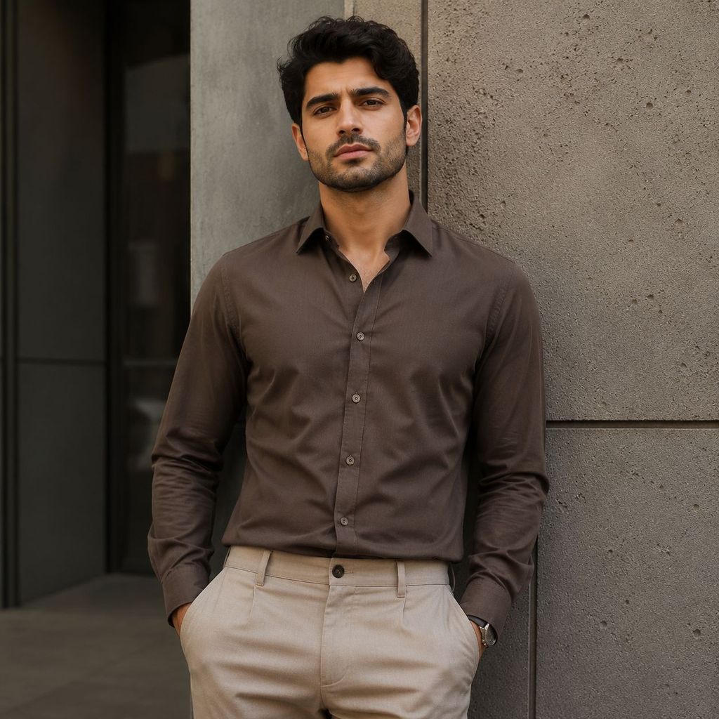 خرید اینترنتی قیمت پیراهن آستین بلند نخی مدل P790قهوه ای