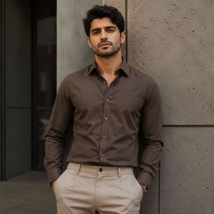 خرید اینترنتی قیمت پیراهن آستین بلند نخی مدل P790قهوه ای