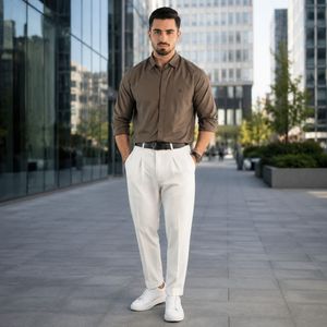 خرید اینترنتی قیمت پیراهن آستین بلند نخی مدل P790قهوه ای