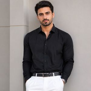 خرید اینترنتی قیمت پیراهن آستین بلند نخی مدل P790مشکی