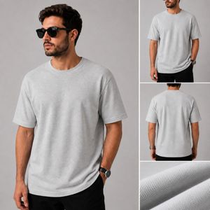 تیشرت مردانه یقه گرد ساده بیسکویتی طوسی روشن