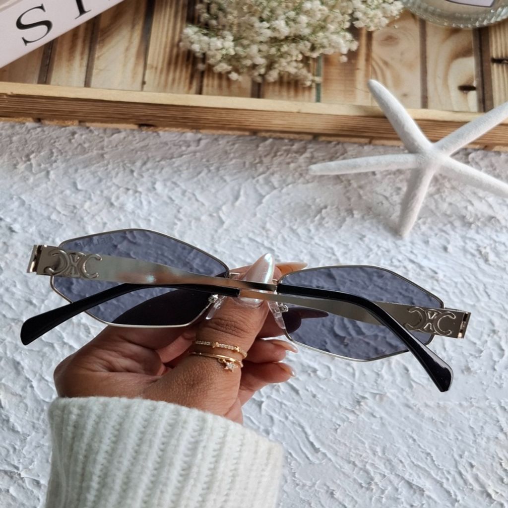 فروش اینترنتی عینک آفتابی طرح لوزی سلین فریم نقرهای عدسی مشکی UV400Celine Sunglasses
