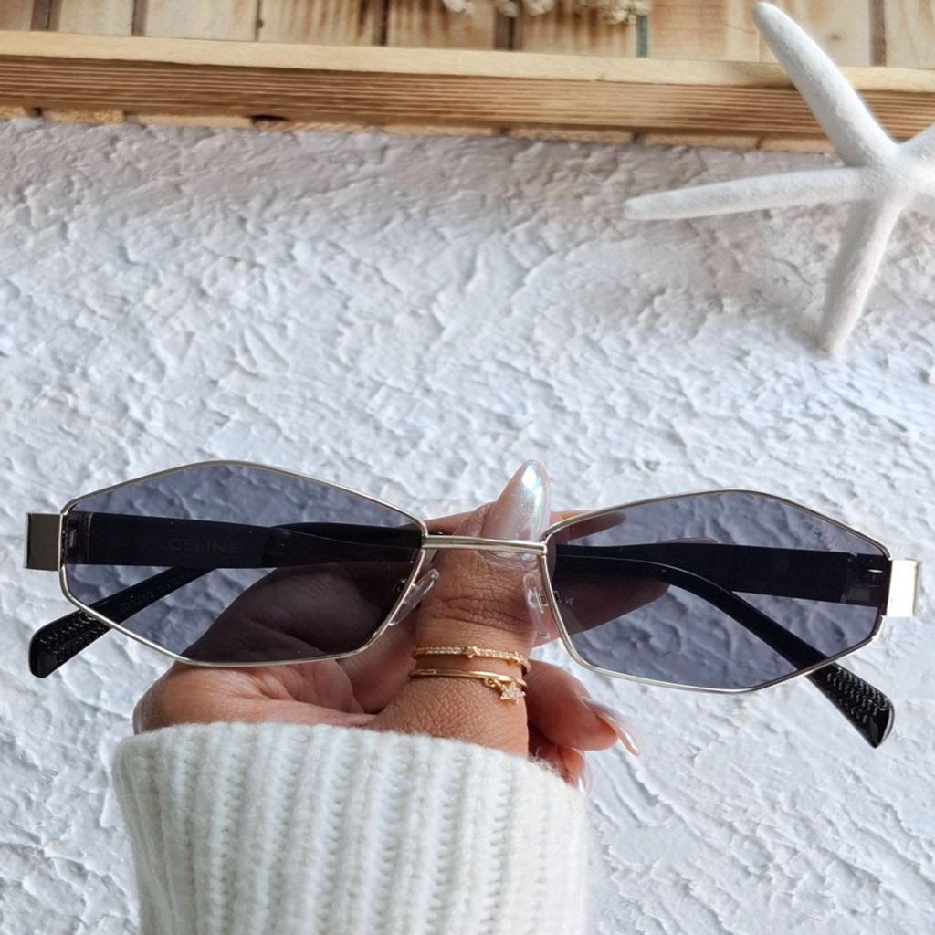خرید انلاین عینک آفتابی طرح لوزی سلین فریم نقرهای عدسی مشکی UV400Celine Sunglasses