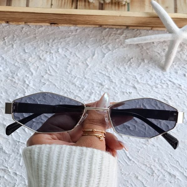 عینک آفتابی طرح لوزی سلین فریم نقرهای عدسی مشکی UV400Celine Sunglasses