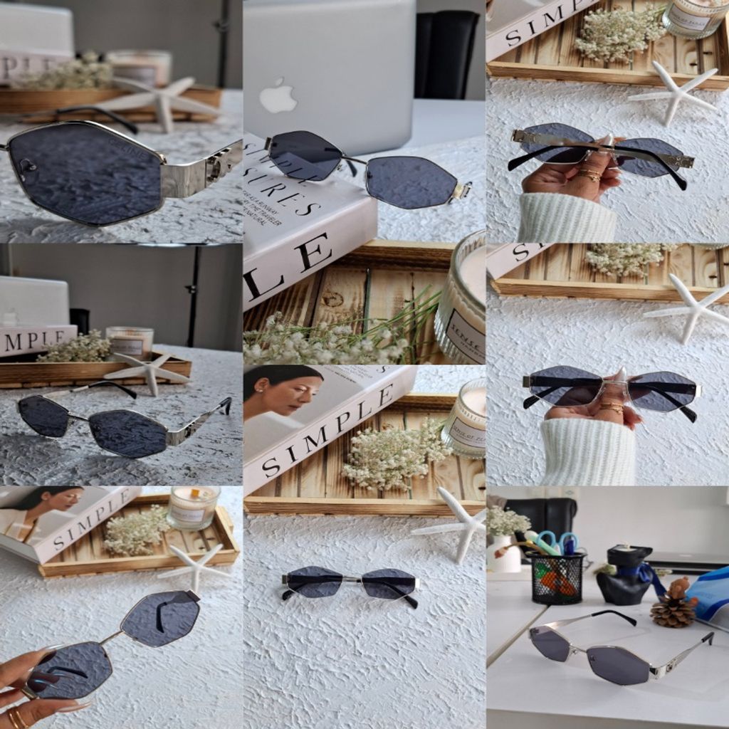خرید اینترنتی عینک آفتابی طرح لوزی سلین فریم نقرهای عدسی مشکی UV400Celine Sunglasses