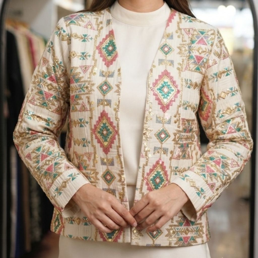 خرید آنلاین کت لینن سوزندوزی مدل نلی