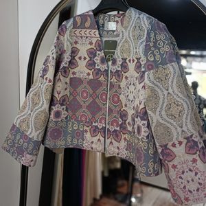 کراپ کت مهمانی ژاکارد مدل لوتوس