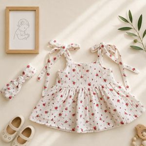 ست پیراهن و هدبند دخترانه پریمیوم طرح گل سرخ رنگ سفید برند totobaby