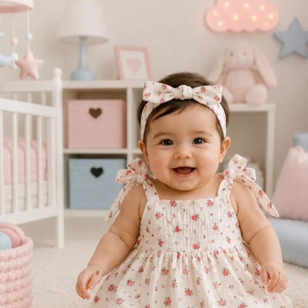 ست پیراهن و هدبند دخترانه پریمیوم طرح گل سرخ رنگ سفید برند totobaby