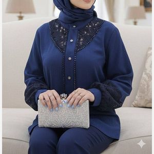 خرید اینترنتی قیمت شومیز مجلسی ملورین سرمه ای تا سایز 58