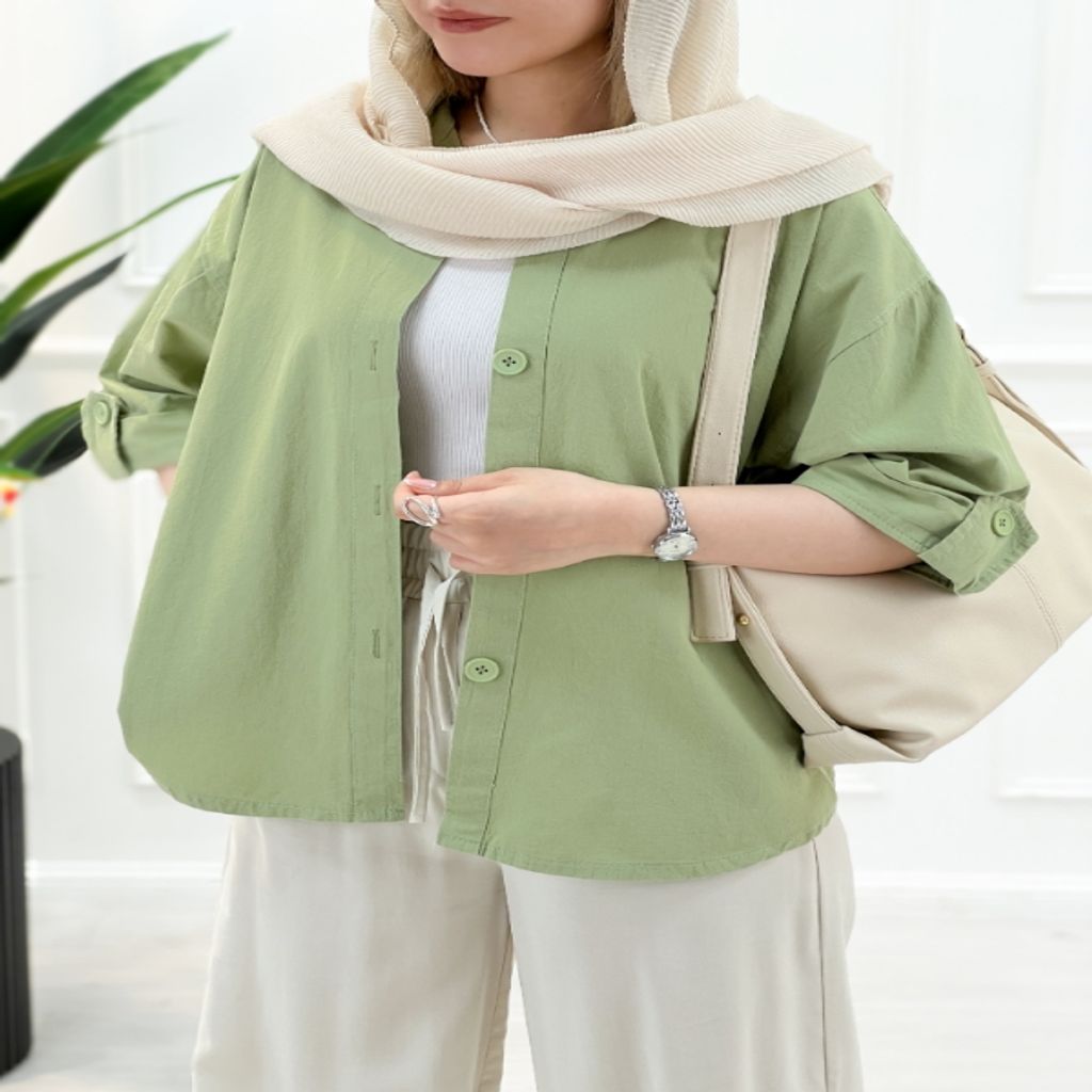 خرید اینترنتی قیمت شومیز زنانه باکسی آستین سه ربع - سبز2 - تاتاتا