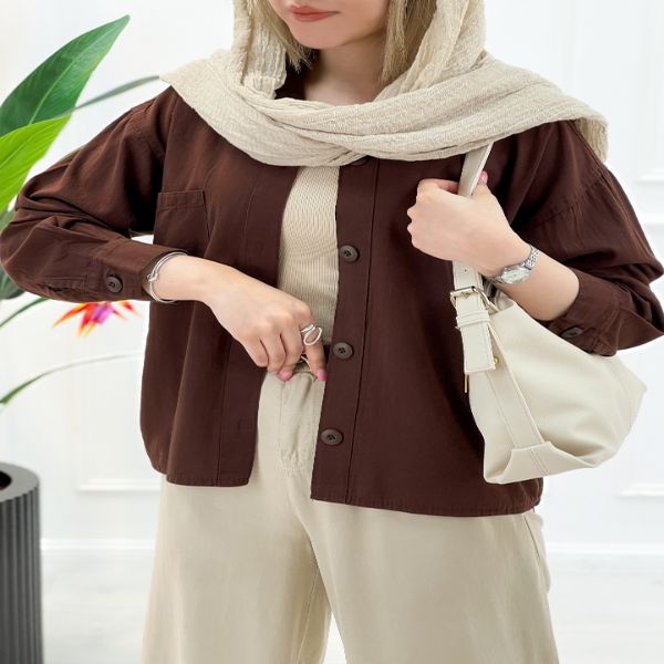 شومیز آستین بلند لینن - قهوه‌ای‌روشن - تاتاتا