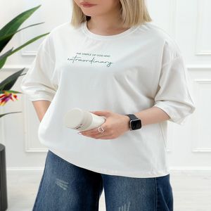 خرید اینترنتی قیمت تیشرت نوشته دار اورسایز زنانه تیارا - تاتاتا