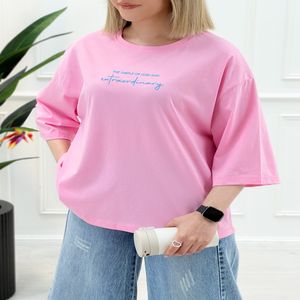 خرید اینترنتی قیمت تیشرت نوشته دار اورسایز زنانه تیارا - تاتاتا