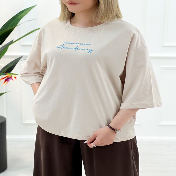 تیشرت نوشته دار اورسایز زنانه تیارا
