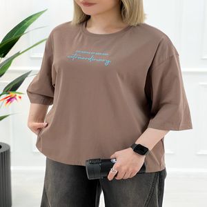 خرید اینترنتی قیمت تیشرت نوشته دار اورسایز زنانه تیارا - تاتاتا