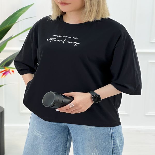 تیشرت نوشته دار اورسایز زنانه تیارا