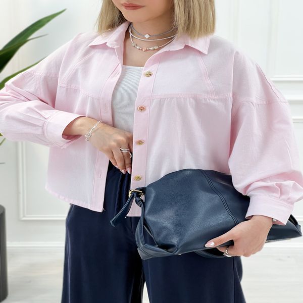 شومیز لینن کوتاه آزاد پگاه - صورتی - تاتاتا