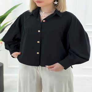 شومیز لینن کوتاه آزاد پگاه - مشکی - تاتاتا