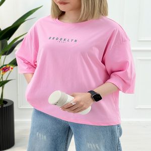 تیشرت ساده زنانه متن بروکلین - صورتی - تاتاتا
